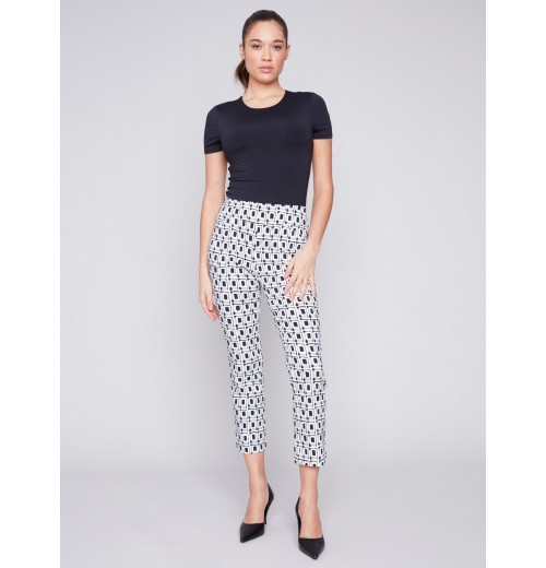 Printed Capri Pants with Hem Slit - Checker Printed Capri Pants with Hem Slit - Checker