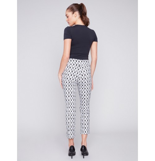 Printed Capri Pants with Hem Slit - Checker Printed Capri Pants with Hem Slit - Checker