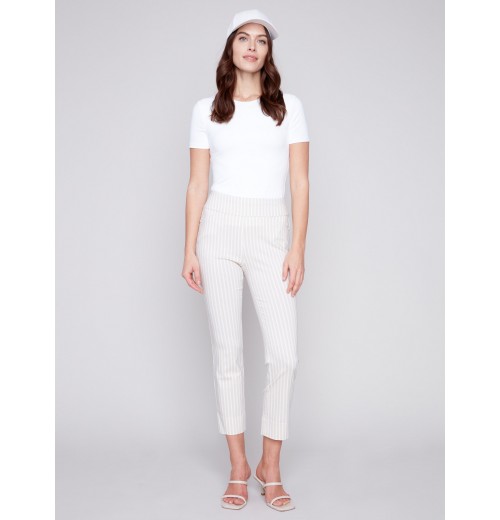 Printed Capri Pants with Hem Slit - Greige Printed Capri Pants with Hem Slit - Greige