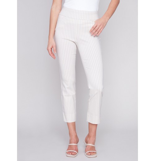 Printed Capri Pants with Hem Slit - Greige Printed Capri Pants with Hem Slit - Greige