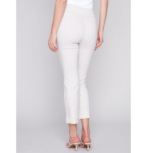Printed Capri Pants with Hem Slit - Greige Printed Capri Pants with Hem Slit - Greige