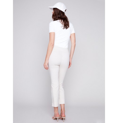 Printed Capri Pants with Hem Slit - Greige Printed Capri Pants with Hem Slit - Greige