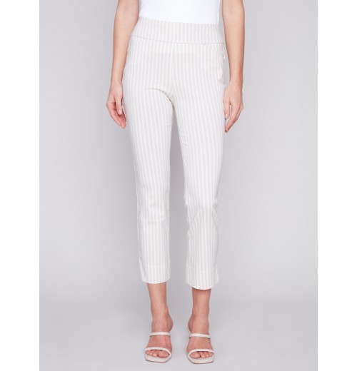 Printed Capri Pants with Hem Slit - Greige Printed Capri Pants with Hem Slit - Greige