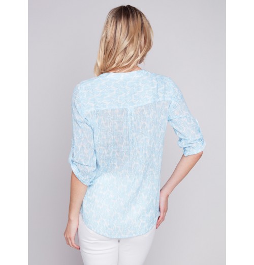 Printed Cotton Gauze Blouse - Sky Printed Cotton Gauze Blouse - Sky