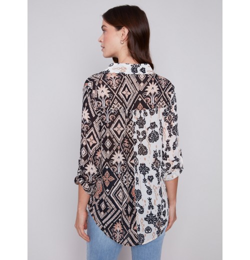 Printed Crinkle Georgette Blouse - Damask Printed Crinkle Georgette Blouse - Damask