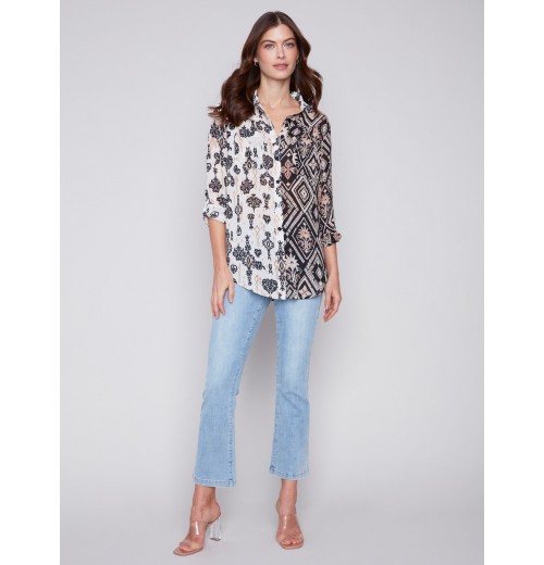 Printed Crinkle Georgette Blouse - Damask Printed Crinkle Georgette Blouse - Damask