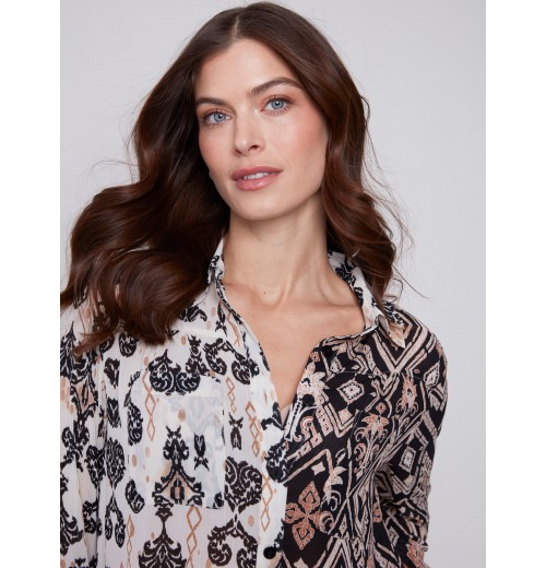 Printed Crinkle Georgette Blouse - Damask Printed Crinkle Georgette Blouse - Damask