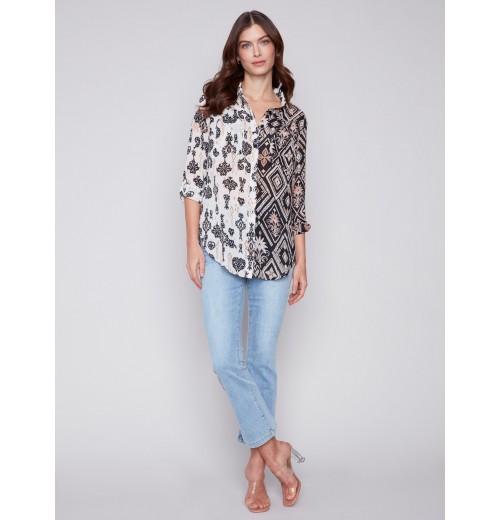 Printed Crinkle Georgette Blouse - Damask Printed Crinkle Georgette Blouse - Damask