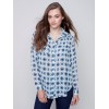 Printed Crinkle Georgette Blouse - Denim Printed Crinkle Georgette Blouse - Denim