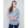 Printed Crinkle Georgette Blouse - Denim Printed Crinkle Georgette Blouse - Denim