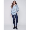 Printed Crinkle Georgette Blouse - Denim Printed Crinkle Georgette Blouse - Denim