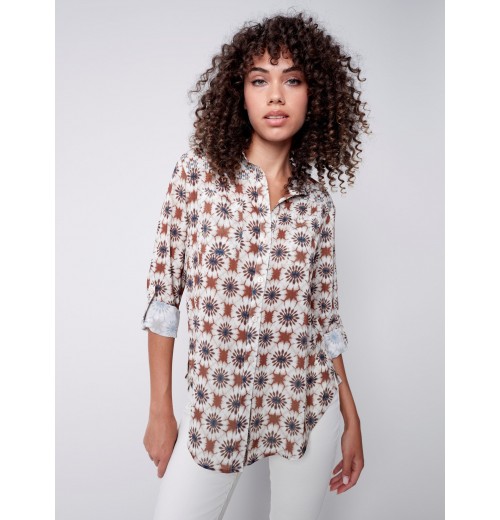 Printed Crinkle Georgette Blouse - Ecru Printed Crinkle Georgette Blouse - Ecru