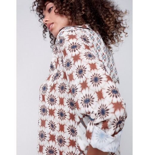 Printed Crinkle Georgette Blouse - Ecru Printed Crinkle Georgette Blouse - Ecru