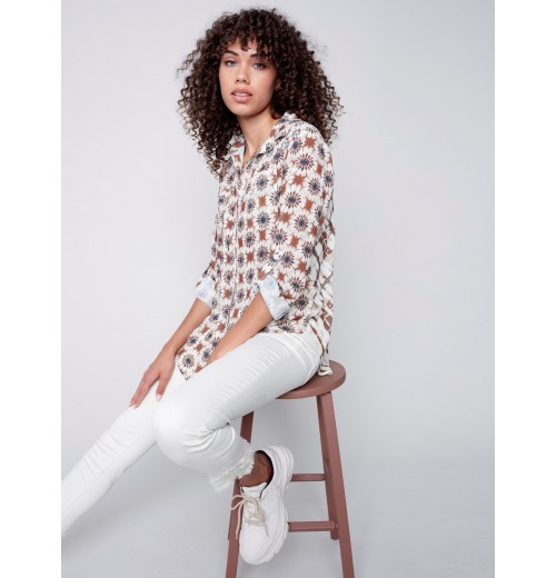 Printed Crinkle Georgette Blouse - Ecru Printed Crinkle Georgette Blouse - Ecru