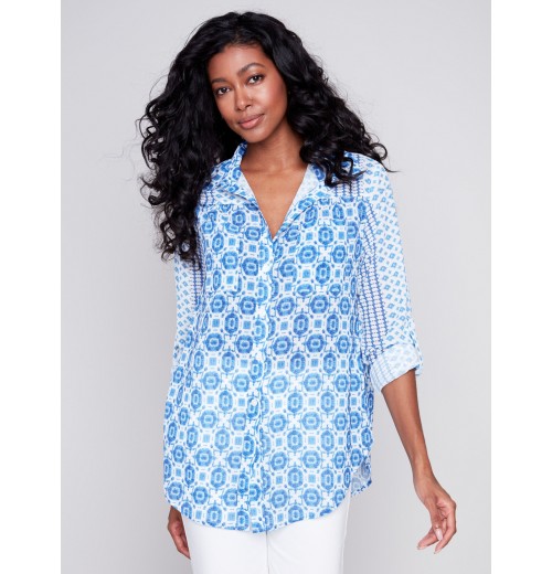 Printed Crinkle Georgette Blouse - Geo Printed Crinkle Georgette Blouse - Geo