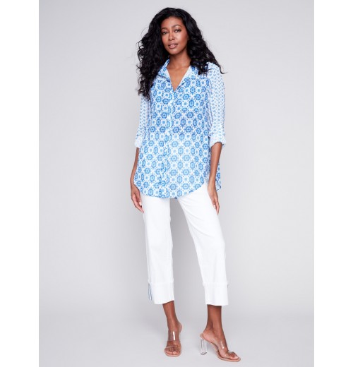 Printed Crinkle Georgette Blouse - Geo Printed Crinkle Georgette Blouse - Geo