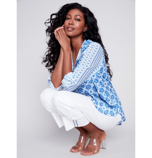 Printed Crinkle Georgette Blouse - Geo Printed Crinkle Georgette Blouse - Geo