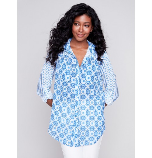 Printed Crinkle Georgette Blouse - Geo Printed Crinkle Georgette Blouse - Geo