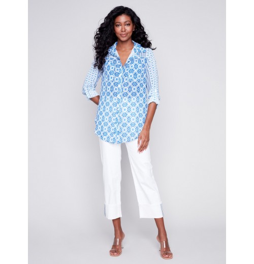 Printed Crinkle Georgette Blouse - Geo Printed Crinkle Georgette Blouse - Geo