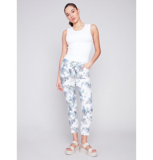 Printed Crinkle Jogger Pants - Summer Leaf Printed Crinkle Jogger Pants - Summer Leaf