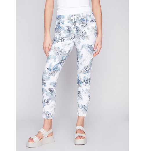 Printed Crinkle Jogger Pants - Summer Leaf Printed Crinkle Jogger Pants - Summer Leaf