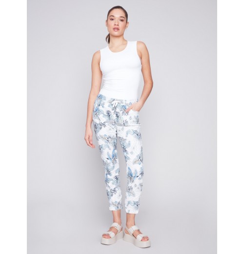 Printed Crinkle Jogger Pants - Summer Leaf Printed Crinkle Jogger Pants - Summer Leaf