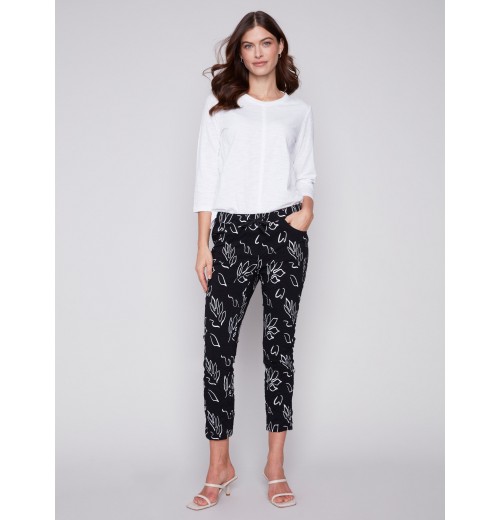 Printed Crinkle Jogger Pants - Leaves Printed Crinkle Jogger Pants - Leaves