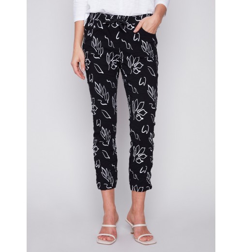 Printed Crinkle Jogger Pants - Leaves Printed Crinkle Jogger Pants - Leaves