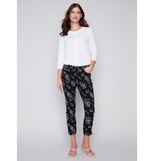 Printed Crinkle Jogger Pants - Leaves Printed Crinkle Jogger Pants - Leaves