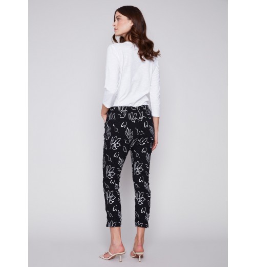 Printed Crinkle Jogger Pants - Leaves Printed Crinkle Jogger Pants - Leaves