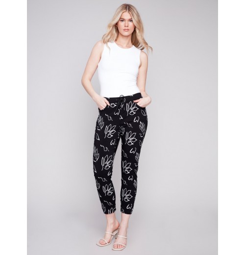 Printed Crinkle Jogger Pants - Leaves Printed Crinkle Jogger Pants - Leaves