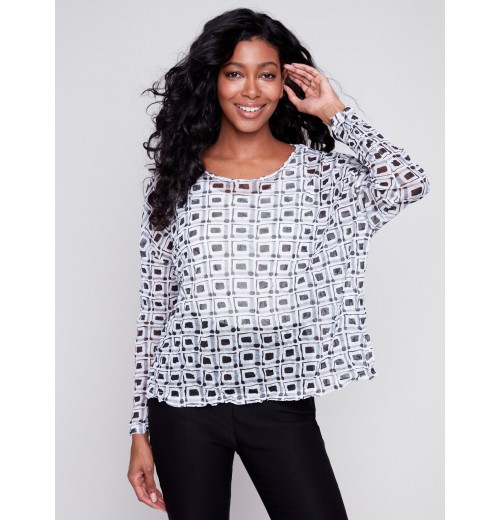 Printed Crinkle Mesh Top - Checker Printed Crinkle Mesh Top - Checker