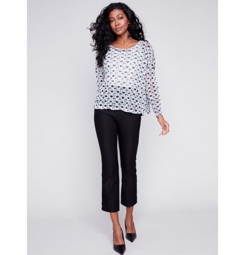 Printed Crinkle Mesh Top - Checker Printed Crinkle Mesh Top - Checker
