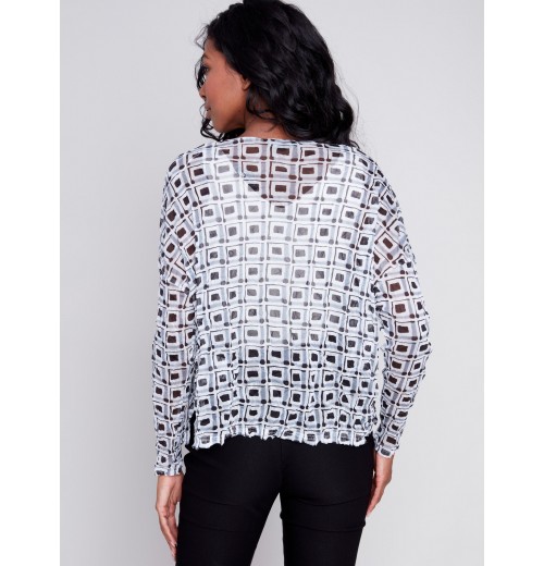 Printed Crinkle Mesh Top - Checker Printed Crinkle Mesh Top - Checker