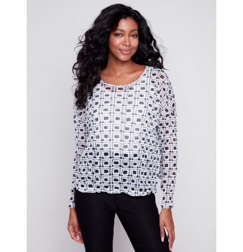 Printed Crinkle Mesh Top - Checker Printed Crinkle Mesh Top - Checker