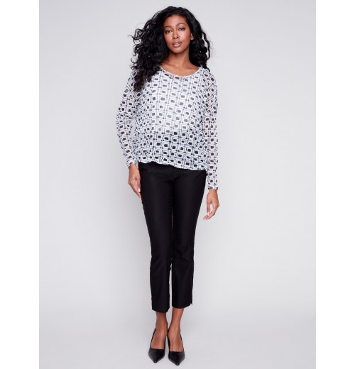 Printed Crinkle Mesh Top - Checker Printed Crinkle Mesh Top - Checker