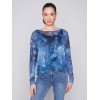 Printed Crinkle Mesh Top - Denim Printed Crinkle Mesh Top - Denim