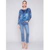 Printed Crinkle Mesh Top - Denim Printed Crinkle Mesh Top - Denim