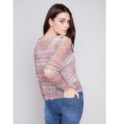 Printed Crinkle Mesh Top - Multicolor Printed Crinkle Mesh Top - Multicolor