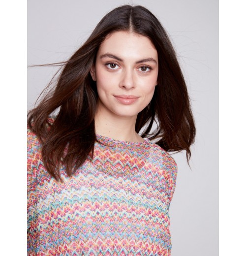 Printed Crinkle Mesh Top - Multicolor Printed Crinkle Mesh Top - Multicolor