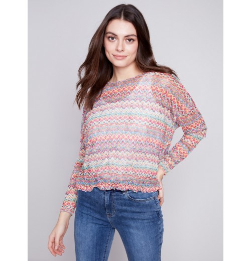Printed Crinkle Mesh Top - Multicolor Printed Crinkle Mesh Top - Multicolor