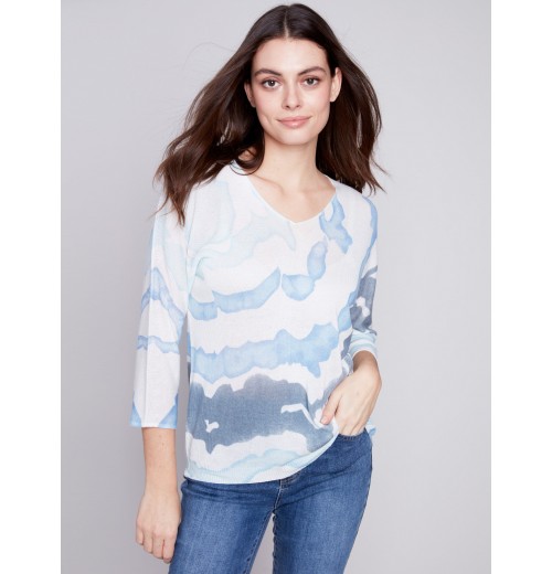Printed Dolman Sweater - Indigo Printed Dolman Sweater - Indigo