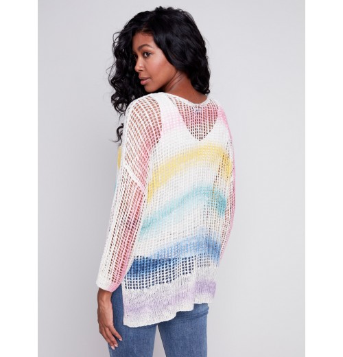 Printed Fishnet Crochet Sweater - Rainbow Printed Fishnet Crochet Sweater - Rainbow