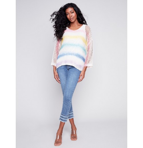 Printed Fishnet Crochet Sweater - Rainbow Printed Fishnet Crochet Sweater - Rainbow