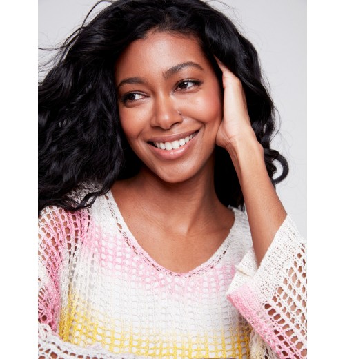 Printed Fishnet Crochet Sweater - Rainbow Printed Fishnet Crochet Sweater - Rainbow