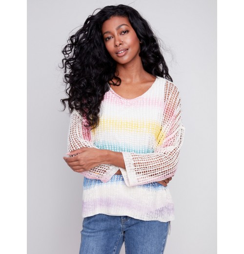 Printed Fishnet Crochet Sweater - Rainbow Printed Fishnet Crochet Sweater - Rainbow