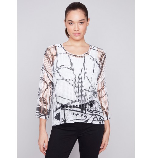 Printed Fishnet Crochet Sweater - Pepper Printed Fishnet Crochet Sweater - Pepper