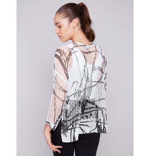 Printed Fishnet Crochet Sweater - Pepper Printed Fishnet Crochet Sweater - Pepper