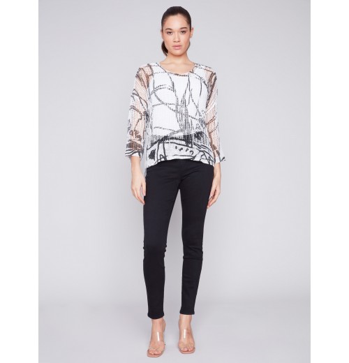 Printed Fishnet Crochet Sweater - Pepper Printed Fishnet Crochet Sweater - Pepper