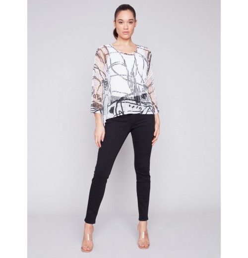 Printed Fishnet Crochet Sweater - Pepper Printed Fishnet Crochet Sweater - Pepper